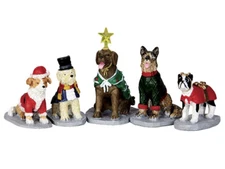 Lemax -Costumed Canines-Holiday Village Accent -Set Of 5 Decorative Dogs-small