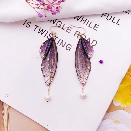Minar Fairy Clear Gradient Resin Simulation Wing Drop Earrings For Women Shiny R - Picture 76 of 77