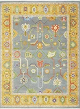 Hand Knotted Gray Yellow Premium Oushak Area Rug | 8x10 ft Living Room Wool Rug