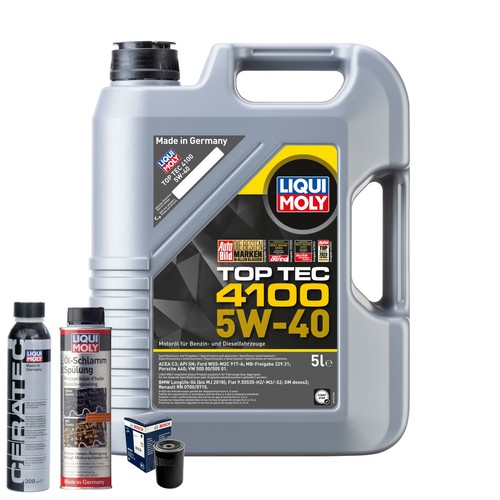 Motoröl 5W40 LIQUI MOLY Top Tec 4100 5L+BOSCH Ölfilter +Spülung +Cera Tec