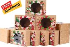 Patimate 12pcs Christmas Cookie Boxes for Gift Giving, 3 Style Brown 