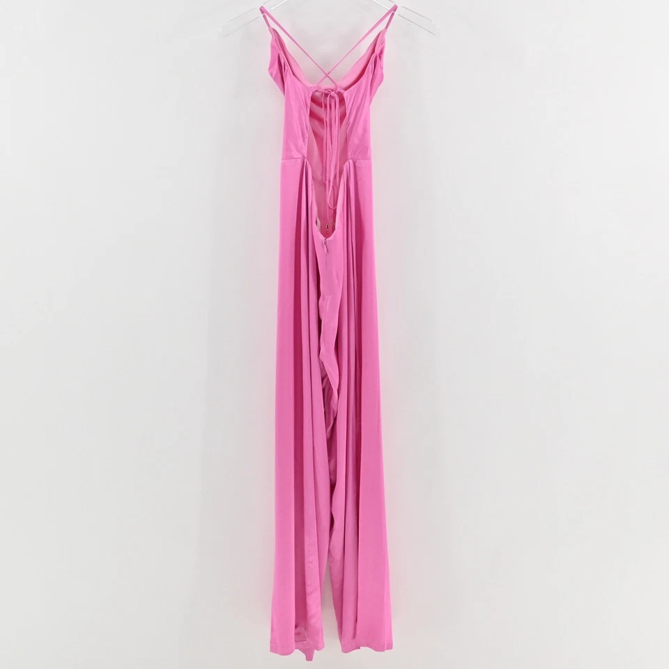 Meshki Womens Satin Wide Leg Jumpsuit Size S Pink Strappy Backless Elegant - Image 4 of 4