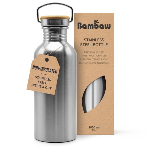 Stainless Steel Water Bottles 32 oz Non-insulated Single Wall Metal Water