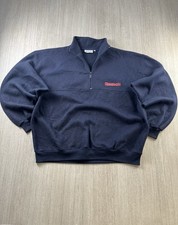 VINTAGE 90s REEBOK 1/4 ZIP FLEECE PULLOVER JACKE HERREN NAVY BLAU ROT LOG0