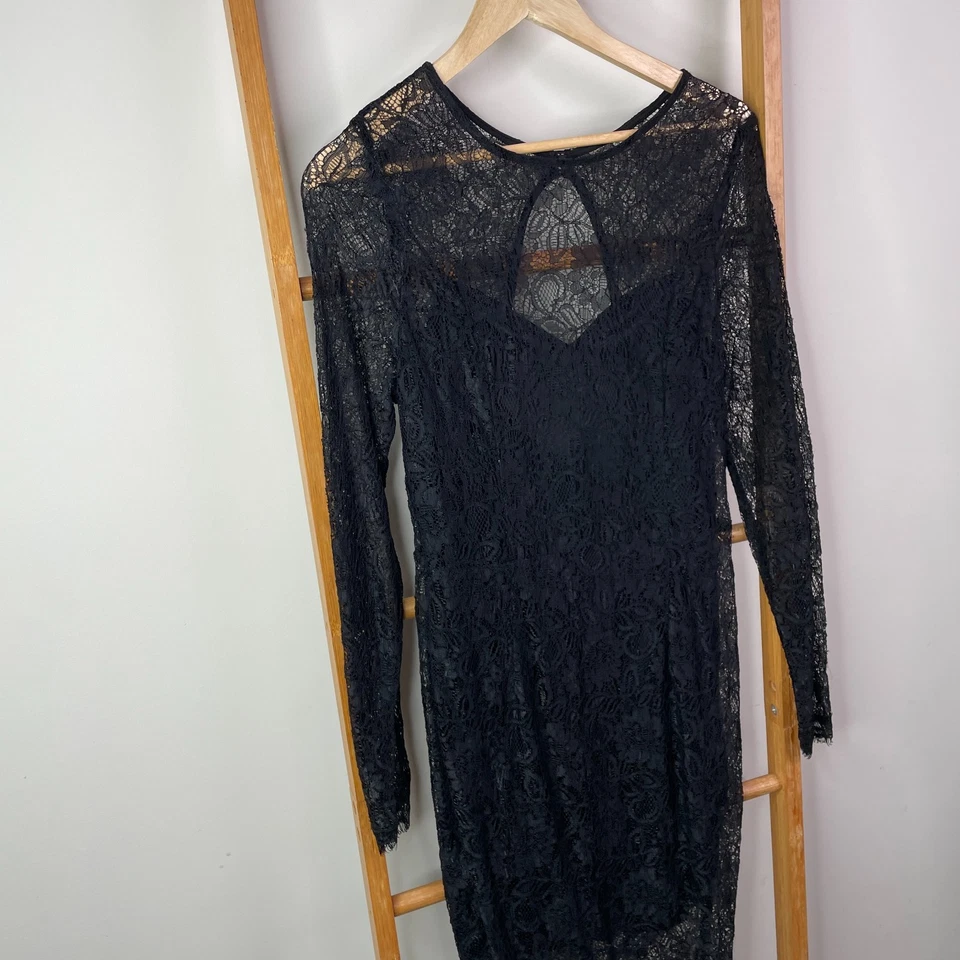 Vestido Vaina Colección Kardashian Para Mujer 12 Negro Encaje Manga Larga Fiesta Forrado Foto 2 de 4