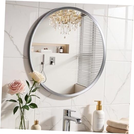 Round Bathroom Mirror For Wall, 24 24"l X 24"w Brushed Silve