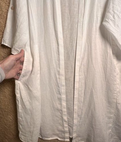 J Jill Pure Jill 100% Linen Open Front Longline White Duster Kimono Lagenlook - Picture 6 of 24