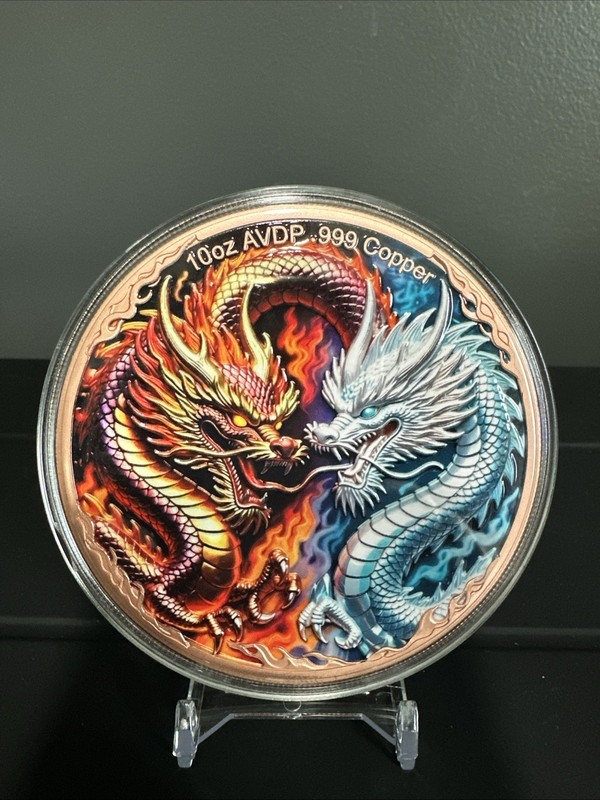 2026 10oz .999 Copper Colorized Fire and Ice Dragons in a Capsule