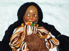 Native American Indian Doll Yarn 13" OOAK Plastic Head Vintage Beaded Knit