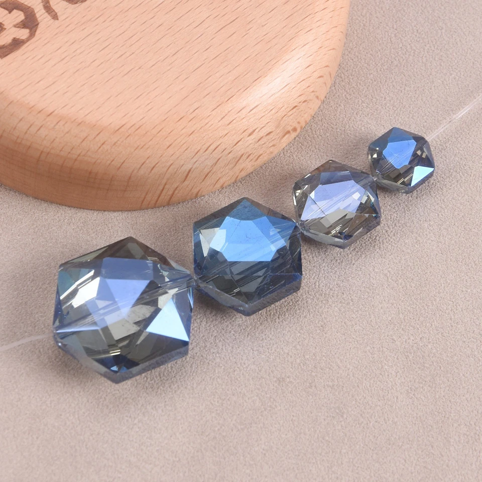10pcs 12/16/20/24mm Faceted Crystal Glass Loose Hexagon Beads for Jewelry Making - Image 3 of 4