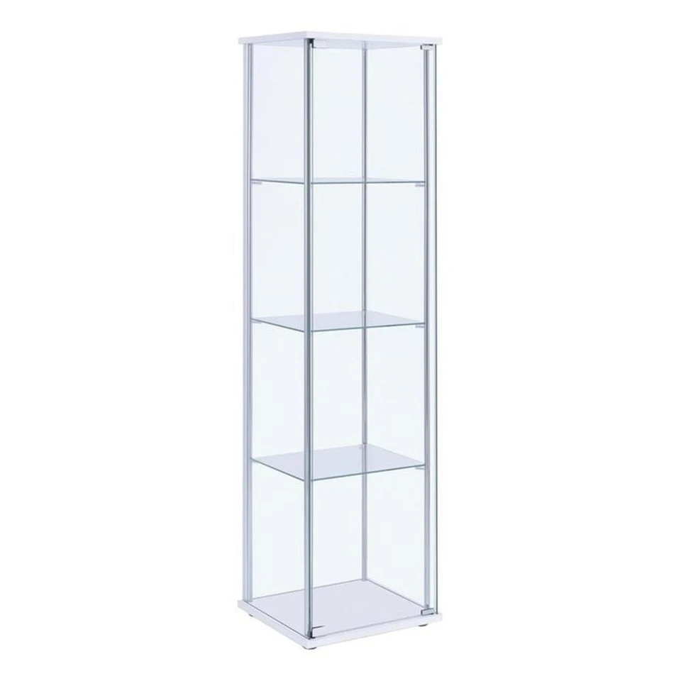 Coaster Bellatrix Rectangular 4 Estantes Vidrio Curiosidades Gabinete Blanco y Transparente Foto 2 de 4