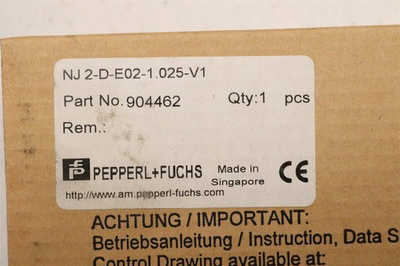 #ad PEPPERLFUCHS HIGH PRESSURE INDUCTIVE SENSOR NJ2 D E02 1.025 V1 $74.95