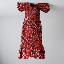 Rhode Target Women's Red Zinnia Floral Print Bell Sleeve Keyhole Back  Dress 2