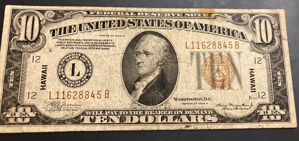 1934-A $10 Hawaii Note, Nice high circulated condition, very popular issue - Image 2 of 4