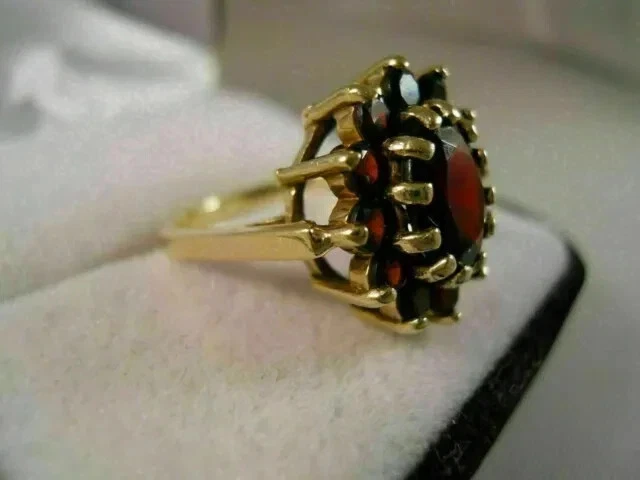 3.20Ct Oval Cut Red Garnet Cluster Engagement Ring 14K Yellow Gold Plated Silver - Image 2 of 4