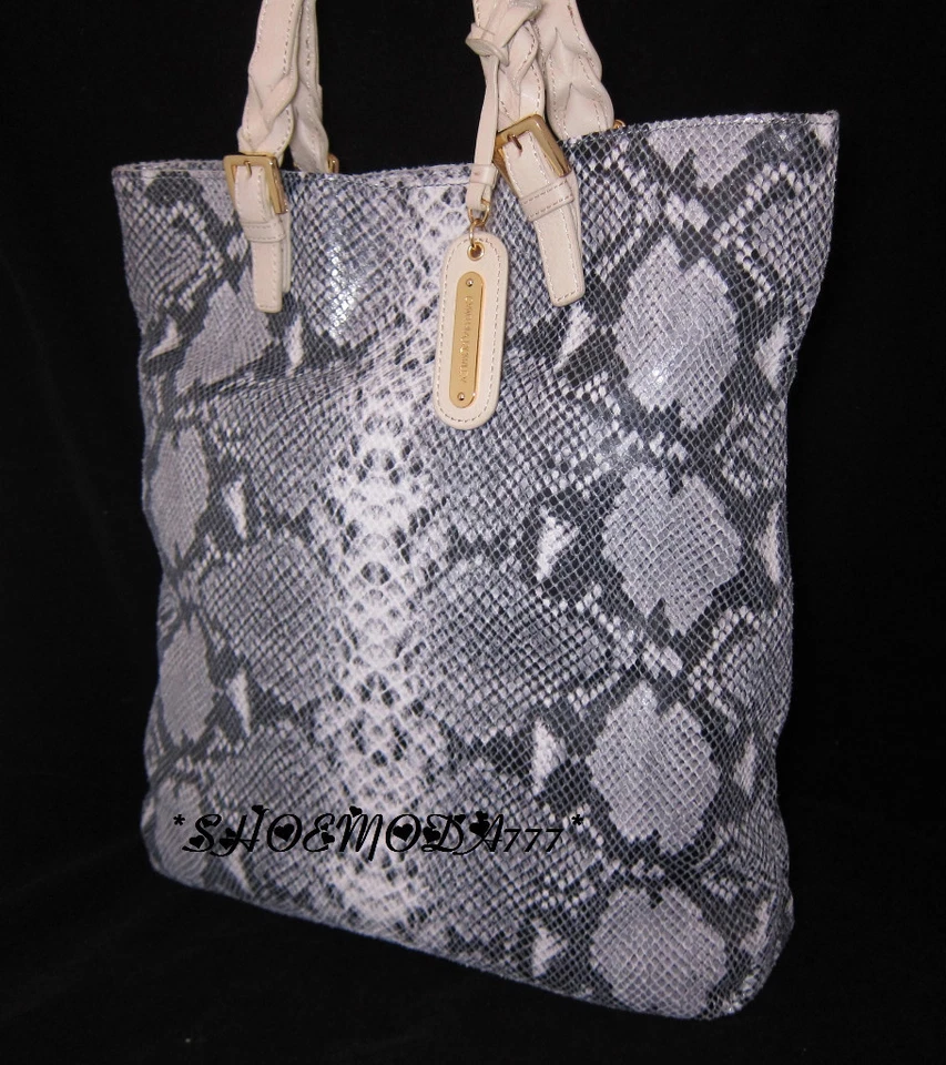 Cynthia Rowley Leder Geldbörse Einkaufstasche Handtasche Geprägt Python Grau Neu - Bild 3 von 4