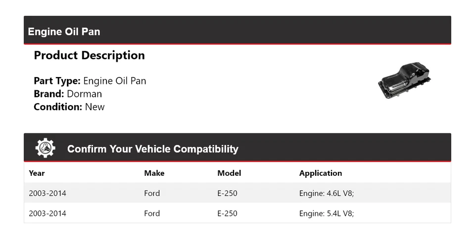 Para Ford E-250 Dorman 2003-2014 cárter de aceite del motor 2004 2005 2006 2007 2008 2009 Foto 2 de 4