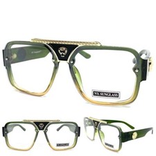 Men Classy Elegant Retro Hip Hop Style Clear Lens EYE GLASSES Green  Gold Frame