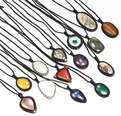 Natural Pendants Necklace Women Jewelry Assorted Crystal Adjustable Macrame~
