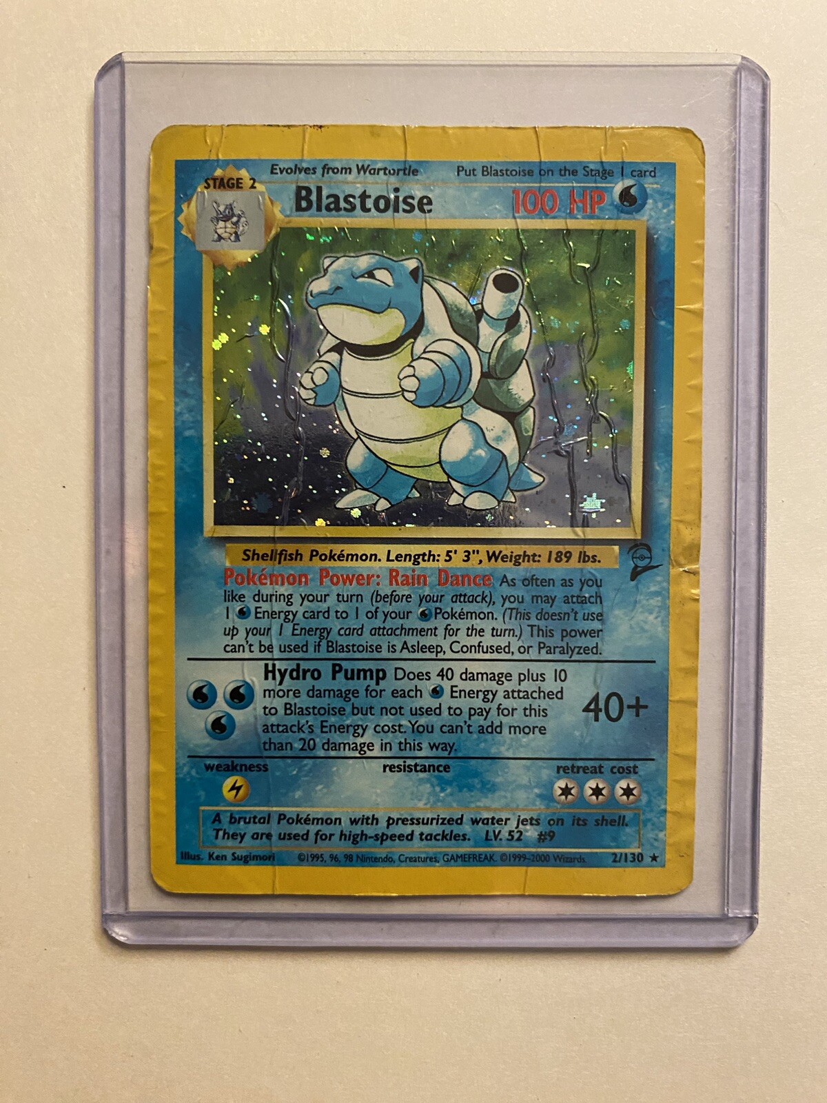 1999 pokemon Blastoise Holo Rare 2/130 Base Set *HP* Heavily Heavily Played