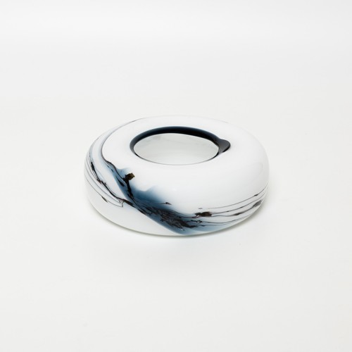 Cenicero Vidrio Opal Blanco Con Decoro Azul HOLMEGARD Atlantis Michael Bang - Picture 3 of 4