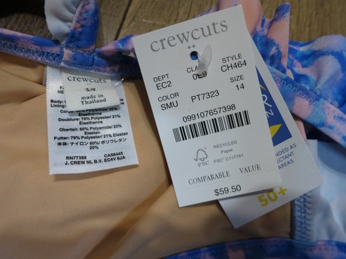 J. Crew Crewcuts CH464 Blue/Orange/Purple Tie Dye 1Pc Ruffle Swimsuit Sz 14 NWT - Picture 4 of 10