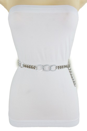 Women Silver High Waist Hip Easy Wear Bling Narrow Band Belt Chain Links XL XXL - Picture 7 of 12