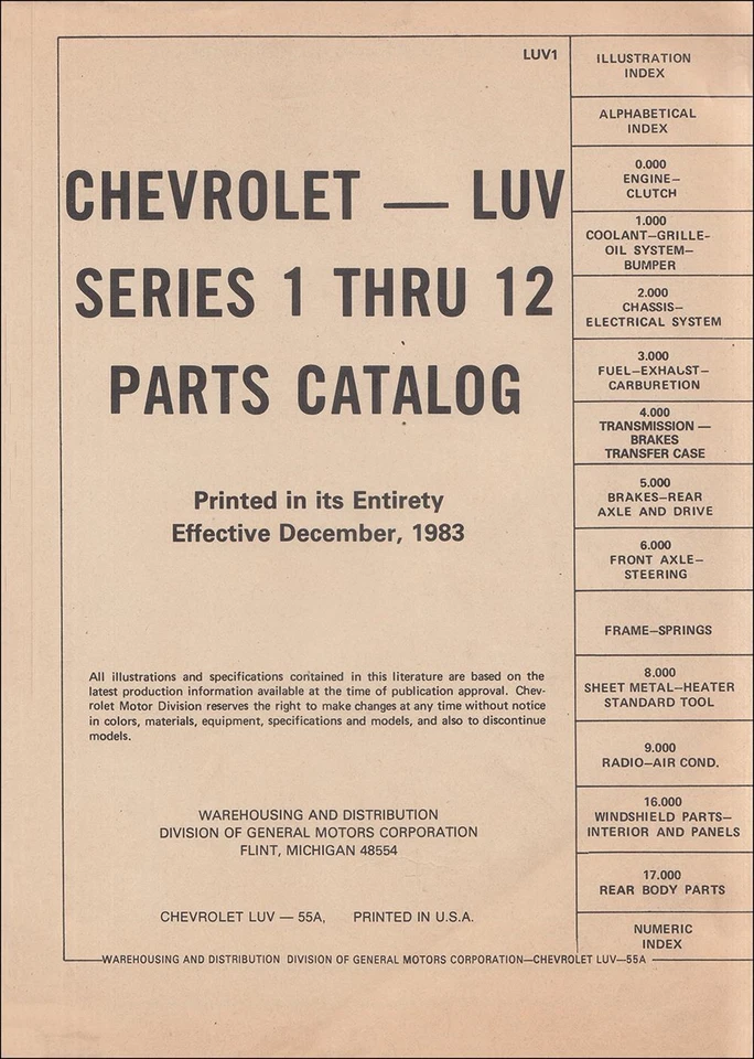 Catalogo Parti Master Chevrolet Truck Pickup Luv 1972 - 1982 - Immagine 2 di 2