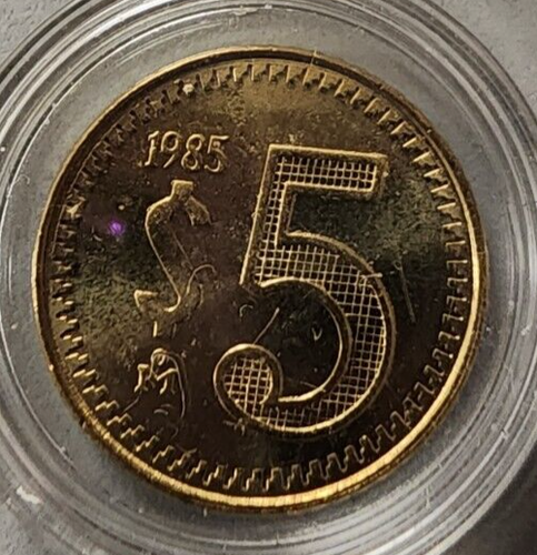 1985 Mexico 5 Pesos Coin - Vintage Collector's - in capsule - Picture 2 of 4