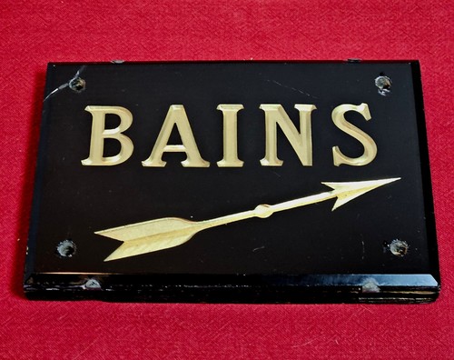 RARE Vintage Orig. French BAINS Bath bathroom GLASS SIGN Incised Gilded Letters - Picture 2 of 12