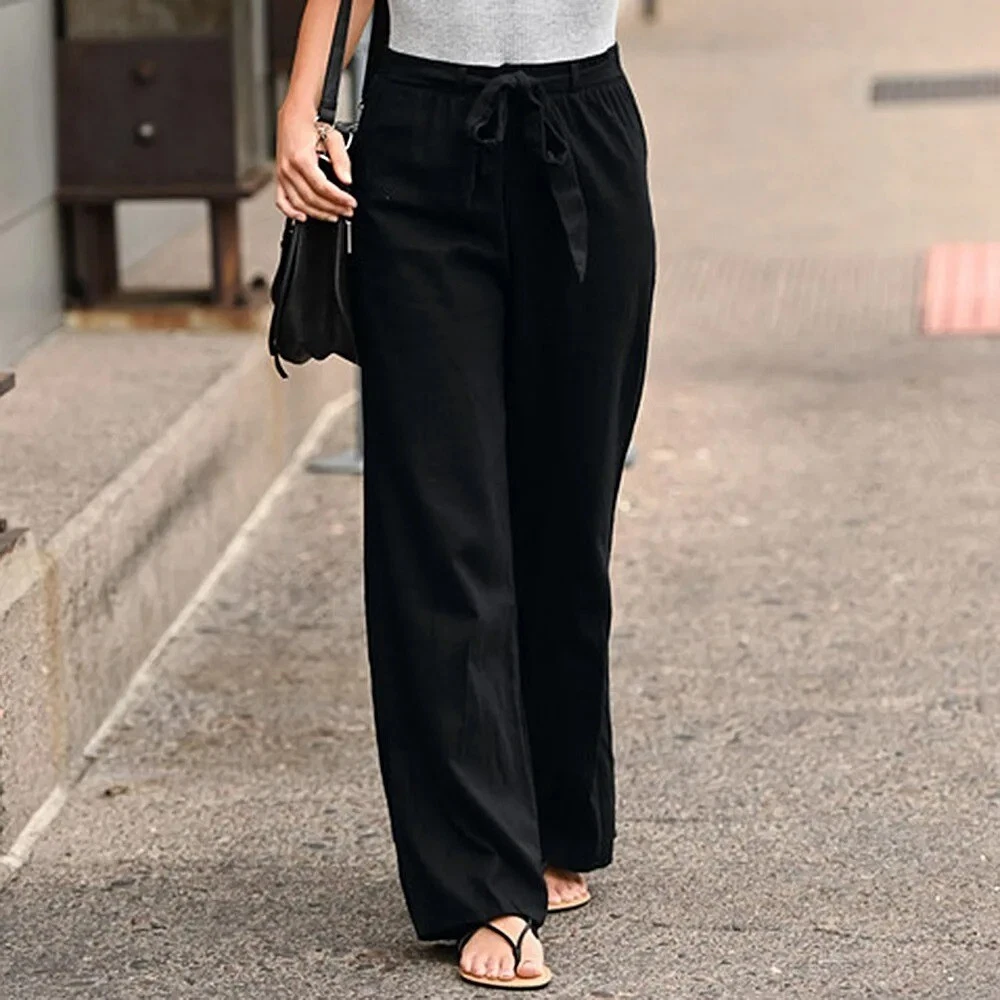 Cotton and linen wide leg pants for women lightweight breathable high waisted Cotton and linen wide leg pants for women lightweight breathable high waisted