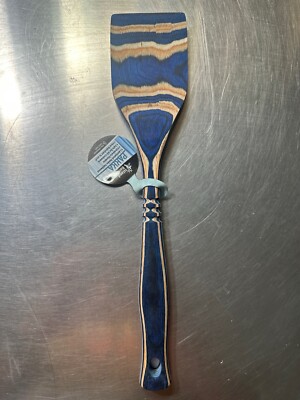 Island Bamboo Pakka Hardwood Spatula Blue And Tan Heat Resistant New With Tag