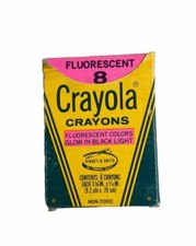 Vintage Box of 8 Used Crayola Fluorescent Crayons 1988