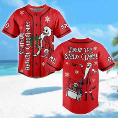Personalized Santa Jack Skellington Kidnap The Sandy 3D Baseball Jersey Shirt