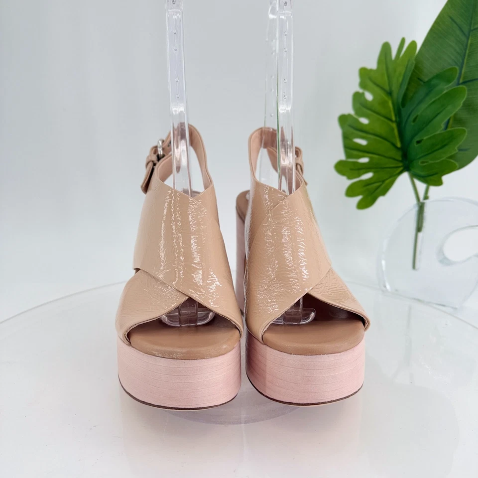 Женские сандалии на платформе AGL бежевые лакированная кожа деревянный каблук с ремешком 37 7 - Изображение 4 из 4
