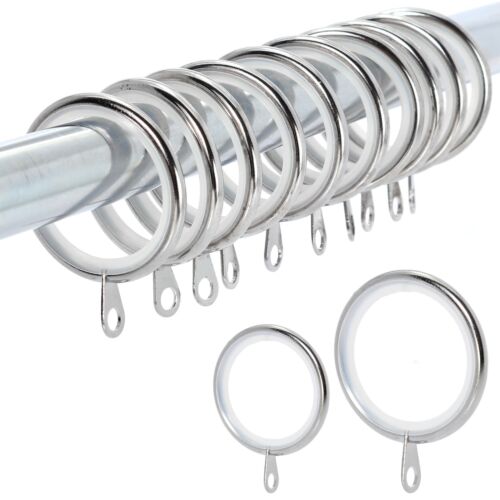 10 x CHROME SILENT GLIDE CURTAIN RINGS FITS 16/19/25mm POLE Metal Rod ...
