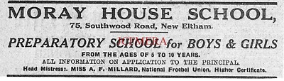 Moray House Prep School Southwood Rd New Eltham ANZEIGE sehr klein 1932 Anzeige 698/01