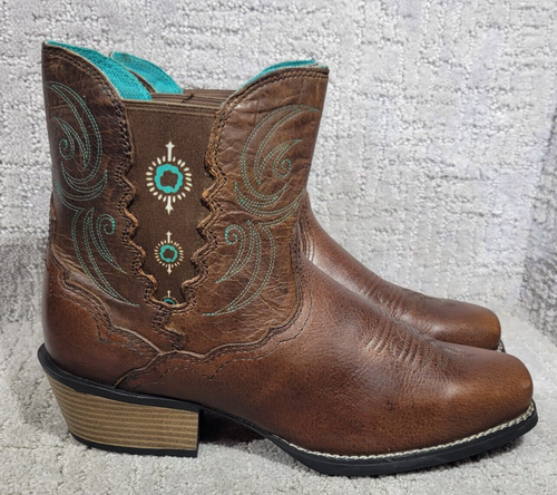 Justin Chellie Women's Size US 10.5B Brown Leather Ankle High Western Boots - Picture 4 of 12