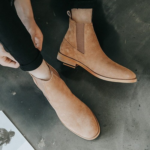 Leather Men Shoes Ankle Pointed Toe Boots Outdoor Wedding Boots Men Flats Shoes - Picture 1 of 18