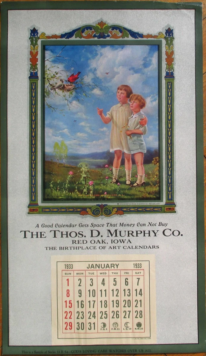 Children 1933 Advertising Calendar / 11x18 Poster-God's Loving Care Watches  Over | eBay