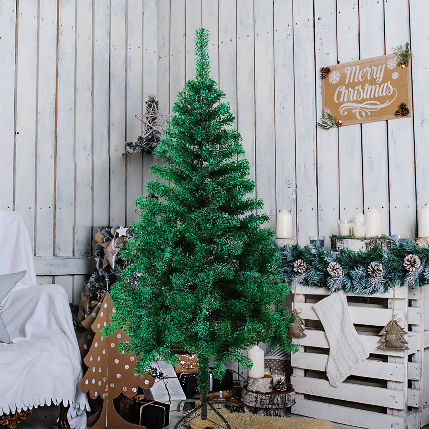 Christbaum Künstlicher Weihnachtsbaum 1,8m - Grüner PVC Mit Ständer Künstliche Weihnachtsbäume