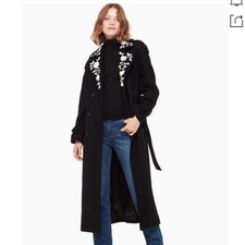 Kate Spade Madison Ave Quincy Black Wool Long Trench Coat (uk 10) Rrp £1,200