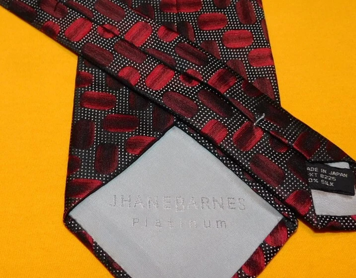 JHANE BARNES MADE IN JAPAN RED/BLACK/WHITE RECTANGLES MOTIF TIE - DESIGNER TIE. - Image 3 of 3