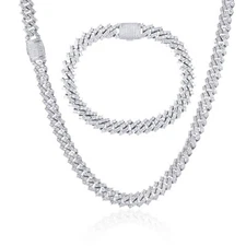 9mm Stainless Steel Miami Cuban Link Chain For Men Bracelet Iced CZ Out Necklace