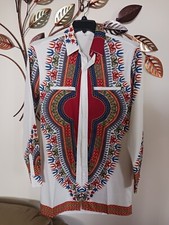 White Multi-Color Dashiki African Royalty Print Dress/Casual Shirt