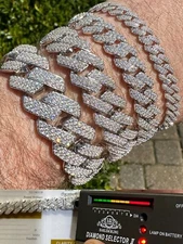 MOISSANITE Real Miami Cuban Link Prong Bracelet Iced Solid 925 Sterling Silver