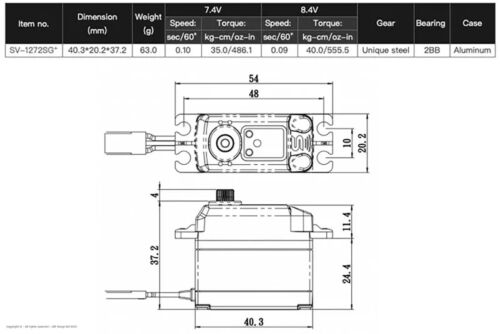 Savox SV-1272SG+ Monster Torque High Voltage Steel Gear 40kg - Picture 4 of 4