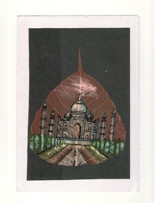Tajmahal Painting On Sacred Fig Leaf Indian Miniature Wall Decor Drawing i54-339