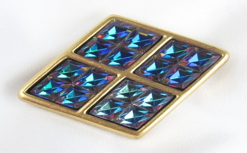 Yves Saint Laurent Blue Iridescent Prismatic Rhinestone Gold Rhombus Brooch Pin - Picture 2 of 7