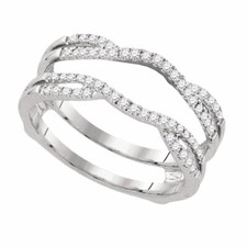 14kt White Gold Womens Round Diamond Wrap Ring Guard Enhancer Wedding Band